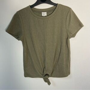 Cupio women’s Top Short Sleeves With Front Tie Olive Green Medium NWT